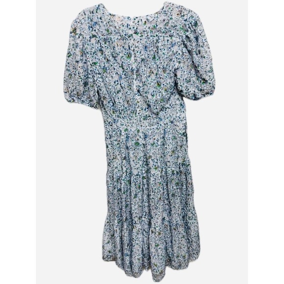 Tory Burch Light Blue Floral Lace Lined Tiered VNeck Midi Dress Size 8 - Picture 3 of 7